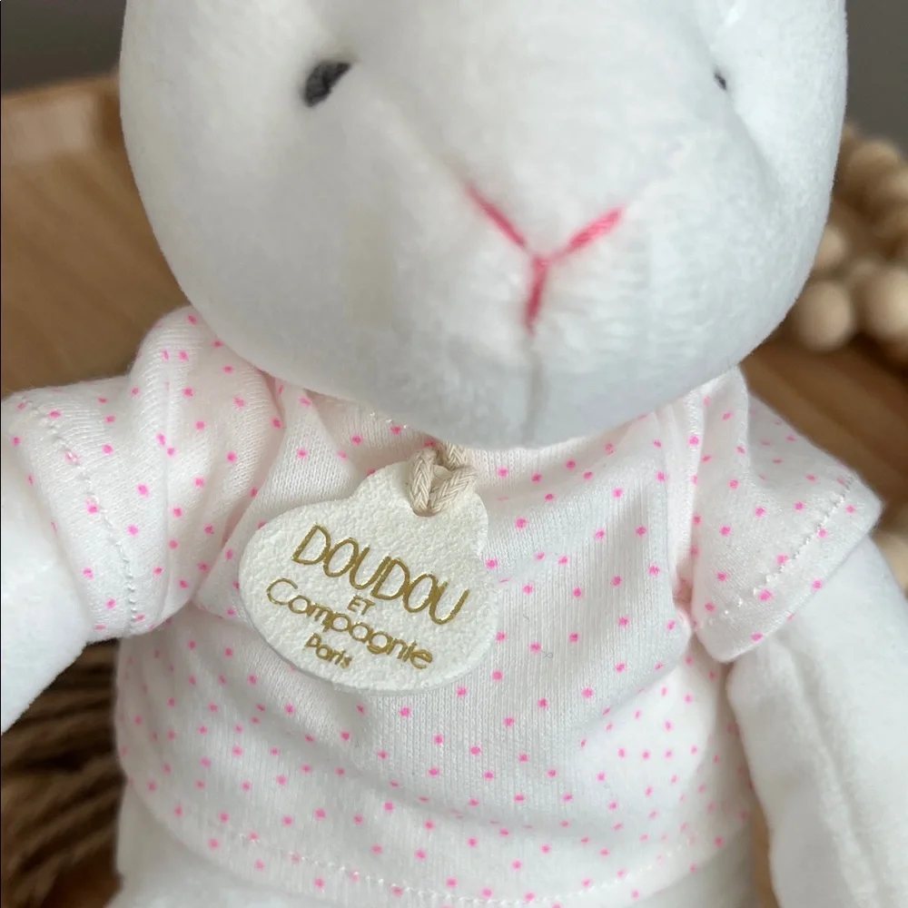 NWOT Doudou Adorable White and Pink Bunny Plush Toy